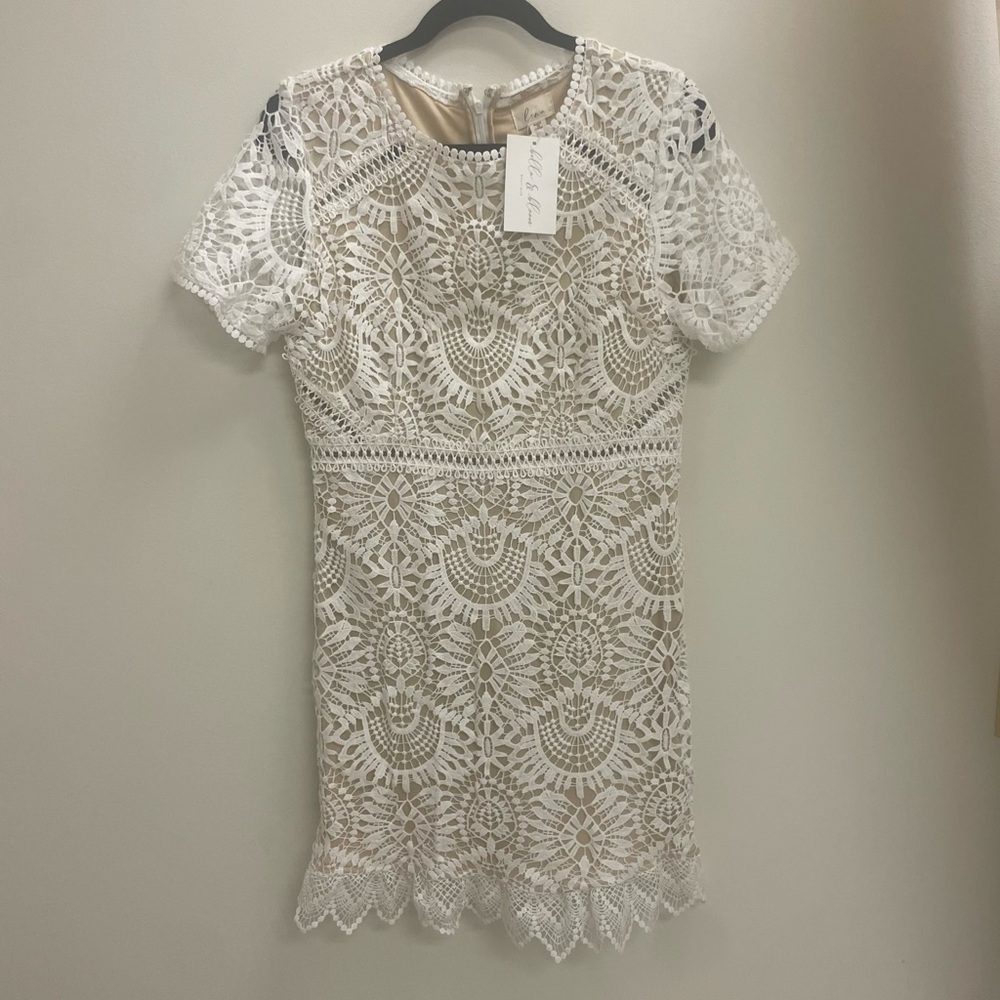 Lina White Lace Dress Size Large NWT Nude Lining Wedding Shower